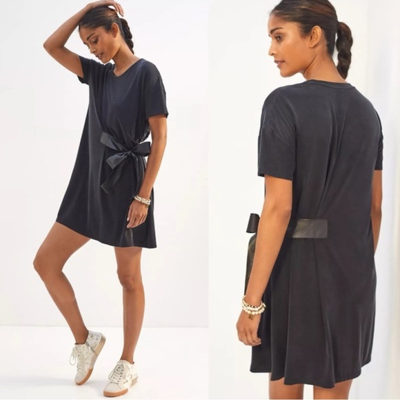 Anthropologie Dolan Collection Belted Mini Dress Attached Side Belt Black Medium - Picture 1 of 9